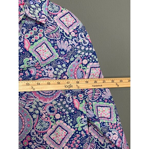 Talbot's Large Petite 100% Cotton Long Sleeve Button Up Paisley Blouse - Picture 8 of 11